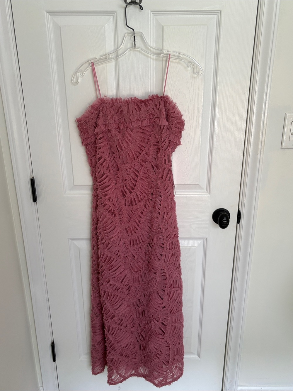 Adelyn Rae Rose Strapless Textured Lace Maxi Dress